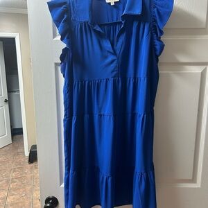Umgee Cobalt Blue Ruffle Sleeve Mini Dress